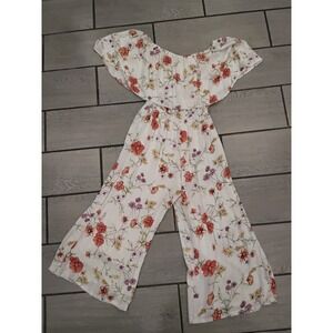Olivacious Off Shoulder Floral Wide Leg Jumpsuit‎ Romper White Women's Size S